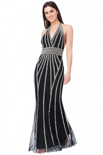 Goddiva Halter Neck Hand Embellished Maxi Dress Goddiva